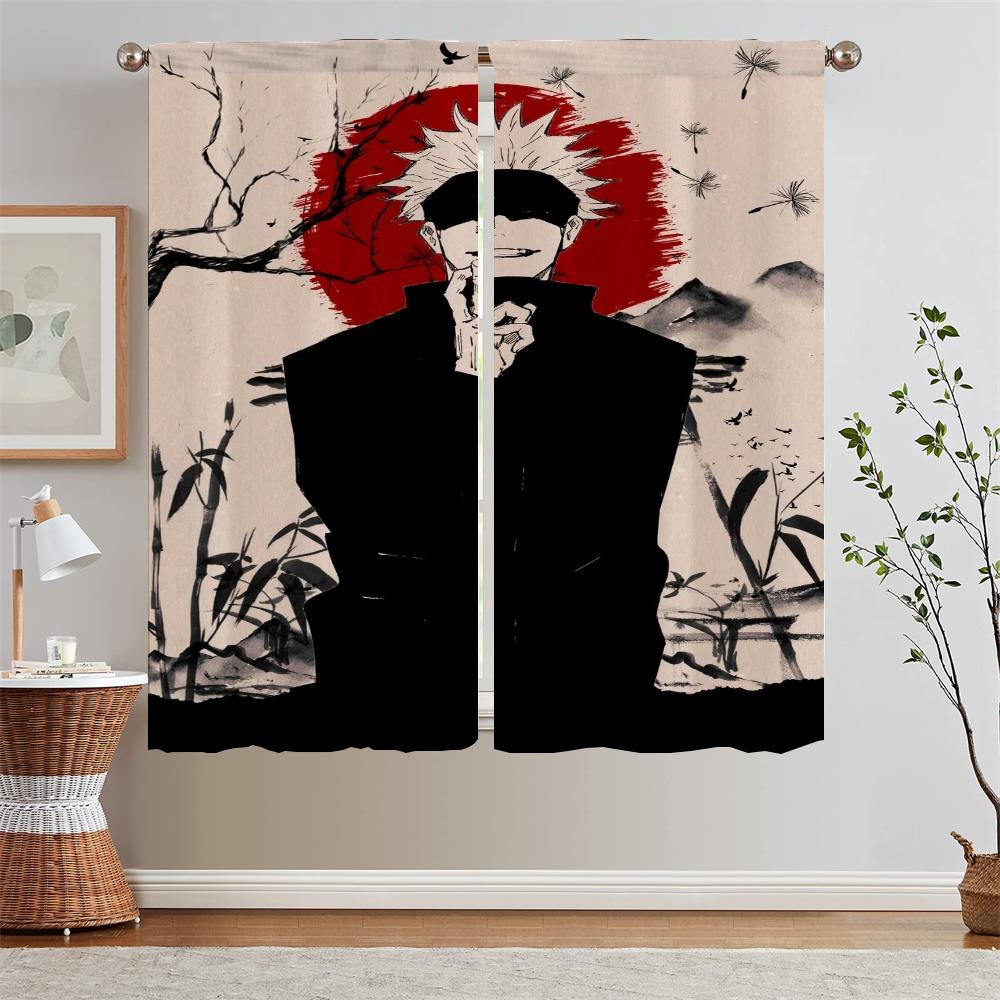 Jujutsu Kaisen Curtain Tulle for Living Room Decoration Youth Room Curtains Blackout Kitchen Curtains 2 Pcs Set Blind Tentacles