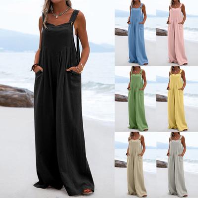 Damen Jumpsuit mit Knöpfen, lässig, locker, ärmellos