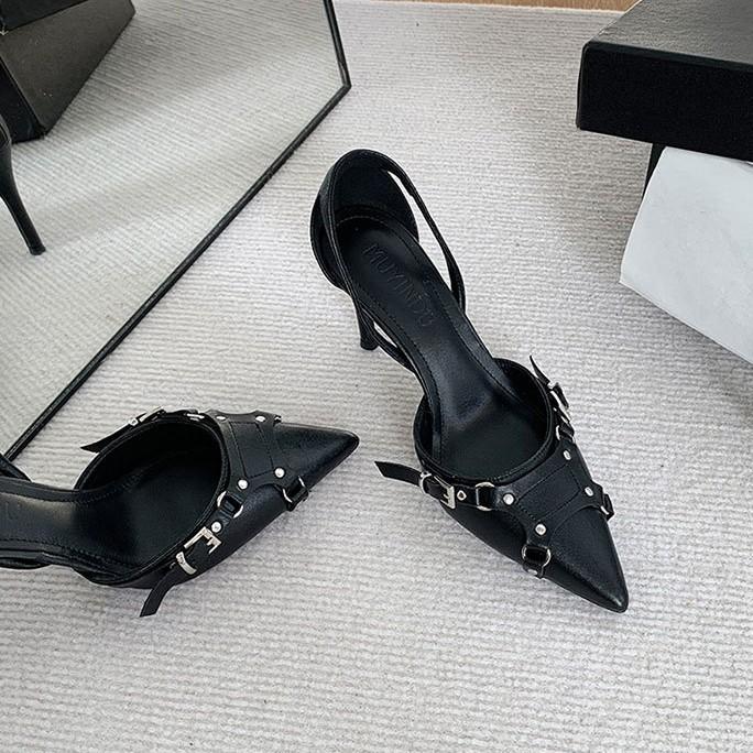 Gothic Pointed Toe High Heels Women, Buckle Strap Rivet Pumps, Sexy Office Party Footwear