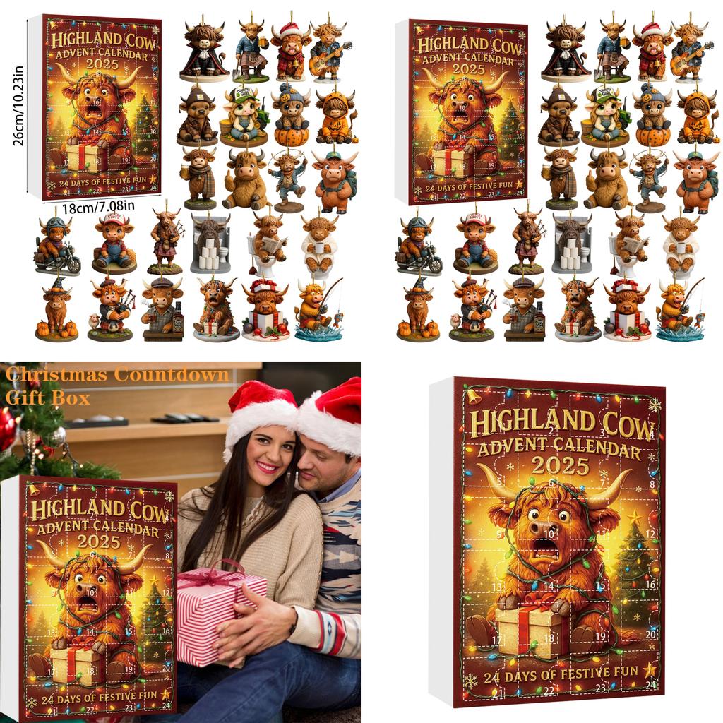 Highland Cattle Holiday Advent Calendar Acrylic Christmas Decor For Party And Gift Giving