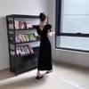 Black V-neck Small Flying Sleeve Dress for Children's Summer New Waist Temperament Dress