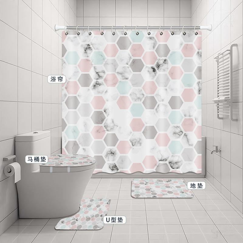 Marble Digital Printing Shower Curtain Shower Partition Curtain Bathroom Four-Piece Set Floormat40x60cm