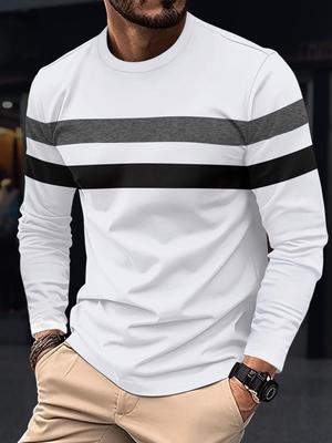 Men's Color Block Casual Round Neck Long Sleeve Sports T-shirt