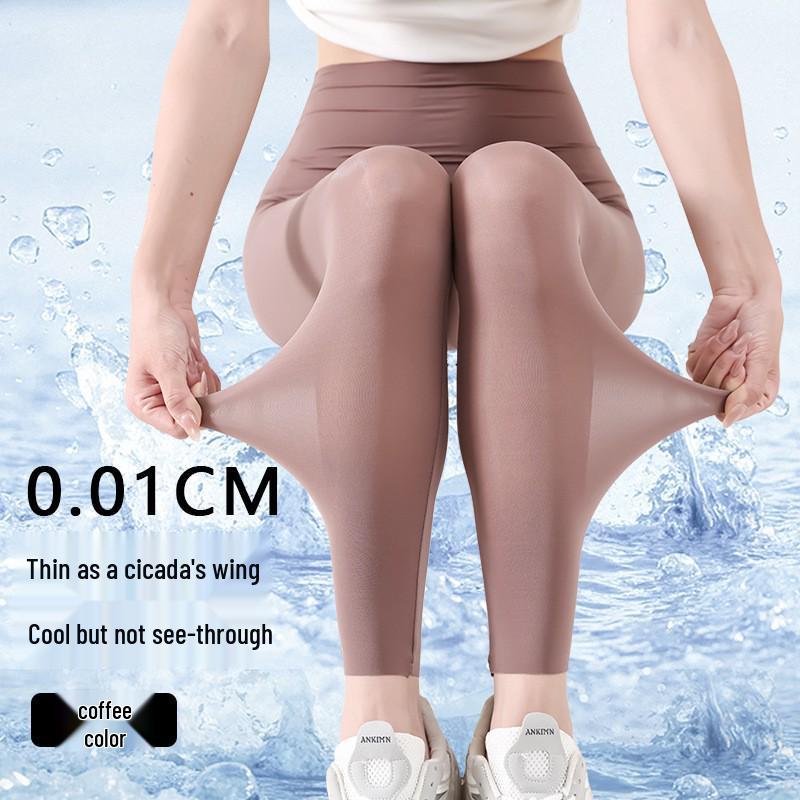 Women's Summer Ice Silk Shark Pants with Sun Protection & High Elastic Seamless Base Layer for Yoga & Sports