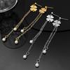 Fashion Fresh Versatile Design Lucky Grass Imitation Pearl Flower Long Tassel Earrings For Women