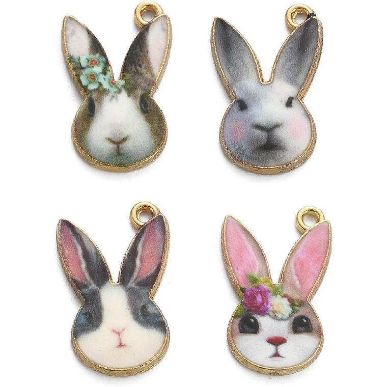 KitBeads 40pcs Enamel Rabbit Charms Mixed Styles Easter Bunny Charms Flower Printed Animal Bunny Rabbit Charms for Jewelry Making Bulk