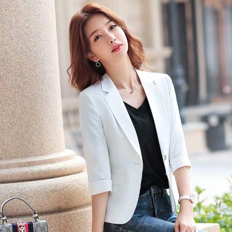 K-style Ol Young Casual One Button 3/4 Sleeve Pink Short Linen Small Suit Small Suit Outwear