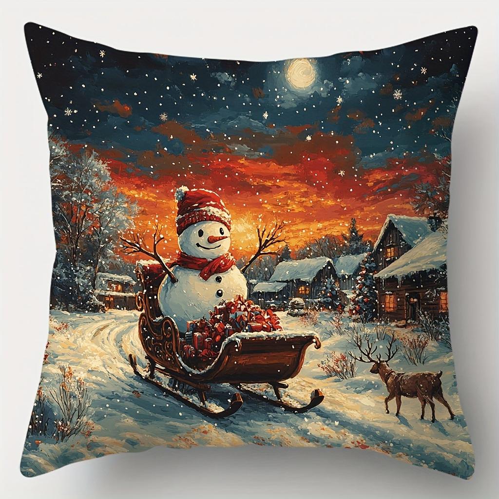 Christmas decoration pillowcase Winter snow scene Santa Claus Snowman pillow cover Sofa cushion cover home decoration