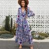 New Long-Sleeve European & American Women's Fashion Print Evening Dress