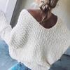Damtoppar V-ringning Långärmad Enfärgade Stickade Toppar Mjuka Stretchiga Löstsittande Tröja Vår Höst Casual Toppar
