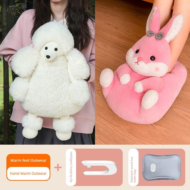 Hot Water Bottle, Rechargeable Hand Warmer, Explosion-Proof Plush Belly Warmer, Cute Hot Water Bag for Women's Bedding