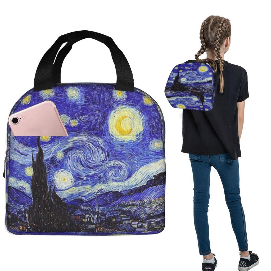 A Starry Night Van Gogh Mountain Inspiration Insulated Lunch Bag for Women Children Portable Food Boxes Thermal Lunch Box Tote