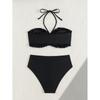 Solid Color 2 Piece Swimsuit Sexy Ruffle Strapless Backless Bikini Set Beach Vacation High Waist Swimwear Bathing Suit