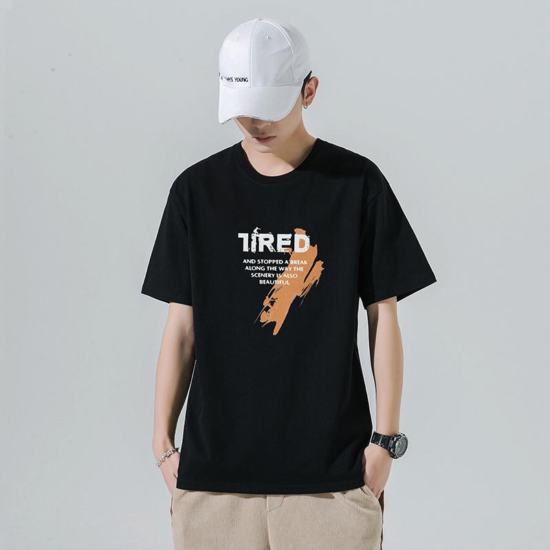 Men's "TIRED" Graphic Crew Neck T-Shirt - Casual Short Sleeve Tee
