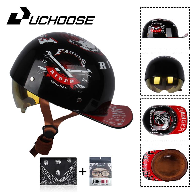 Uchoose Baseballová čepice Helma Motocykl Vintage Retro Helmy Summer Open Face Scooter Cruiser Chopper Gangster DS Muži Ženy Kid