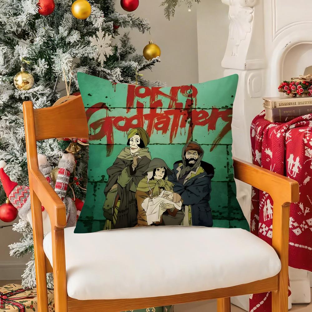 Christmas Movies T-Tokyo Godfathers Second Pillow Case Silky Short Plush With Invisible Zipper Dustproof Sofa Cushion Cover