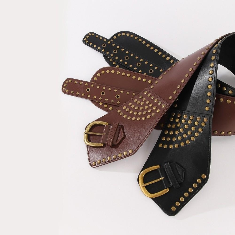 Metal Rivet Wide Belt Adjustable Waist Band Fashion Irregular Cummerbund Spice Girls
