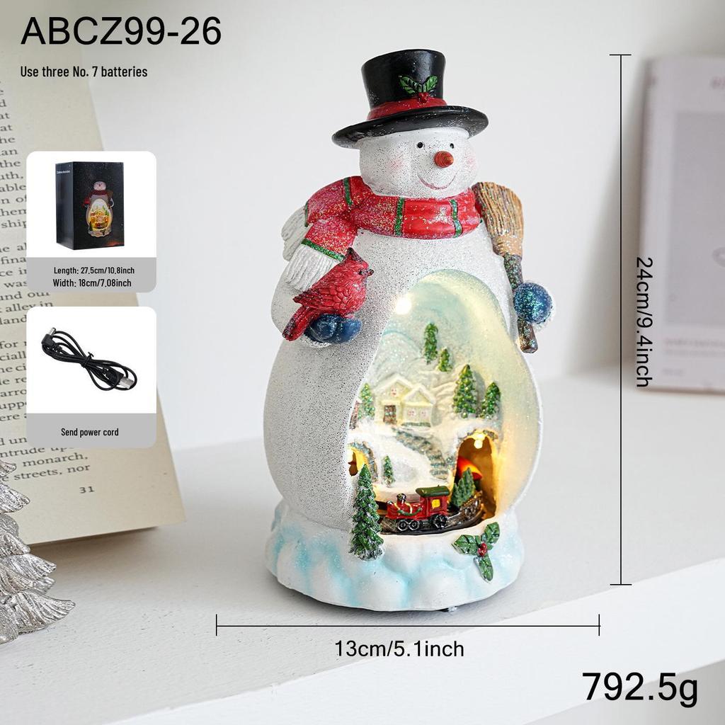 Christmas Resin Luminous Music Box with Santa & Snowman