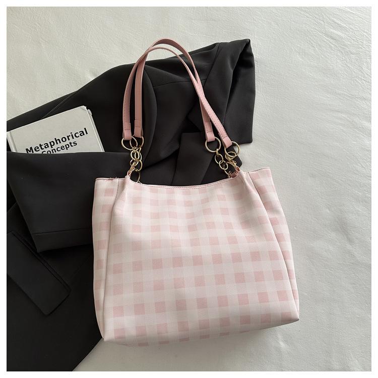 Frühlings-Neue Mode Karierte Tragetasche für Damen, Große Kapazität Lässige Schulter-Handtasche, Urbane Einfacher Stil Quadratisches Muster Tasche KTB