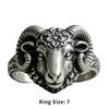 Vintage Silvery Ram Head Ring, Carved Flower Aries Ring, Gothic Animal Punk Jewelry, Dainty Gift For Men Women Party Accessories