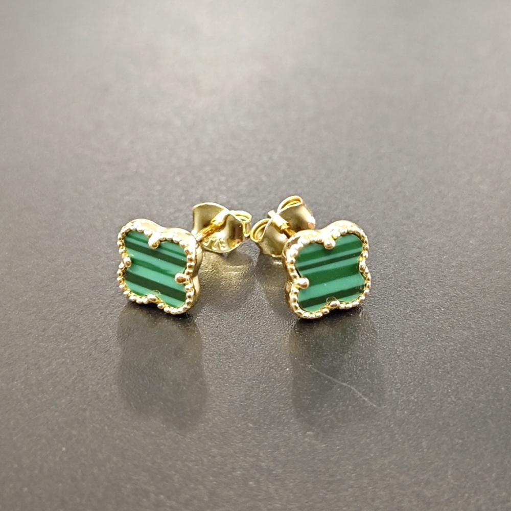 

Серьги 7 мм с четырехлистным клевером, малахитовые, серебряные, 925 пробы, подарок на День святого Валентина зелёный