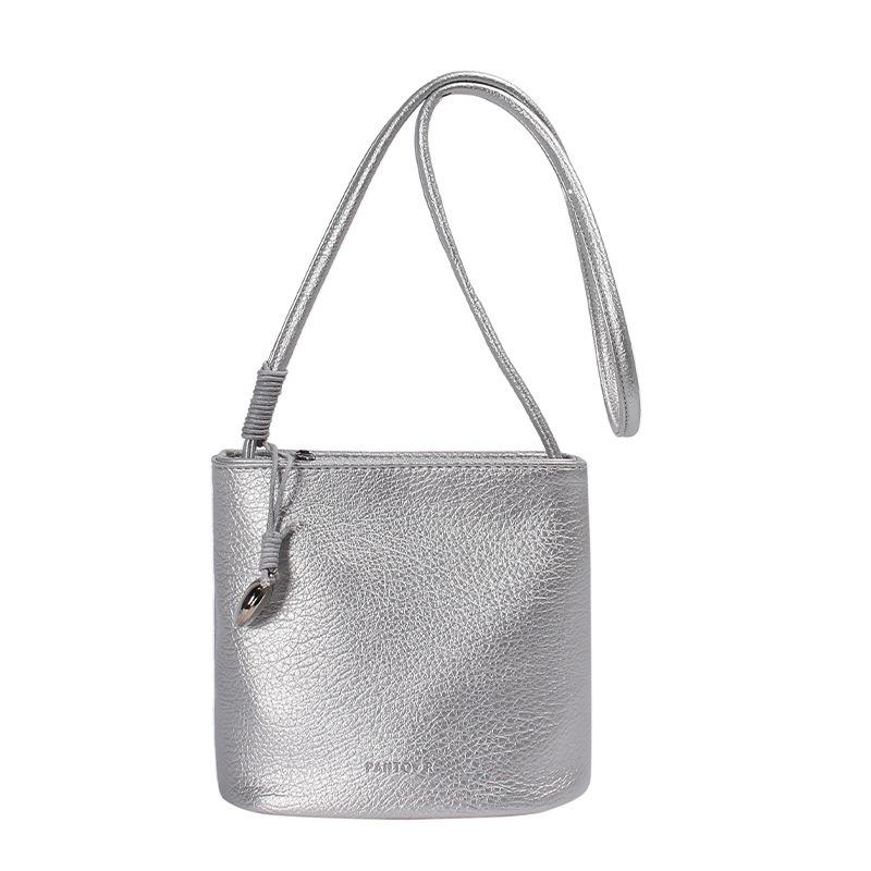 Small Bag Summer Minimalist and Versatile Shoulder Messenger Bag Women's Mobile Phone Bag Lychee Pattern Bucket Bag