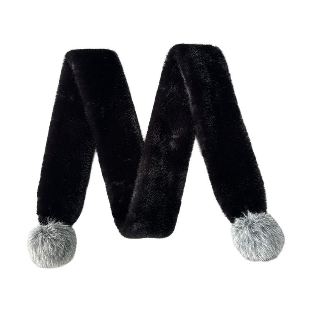 Soft Plush Pom Pom Scarf Faux Fur Neck Warmer New Plush Scarf Women