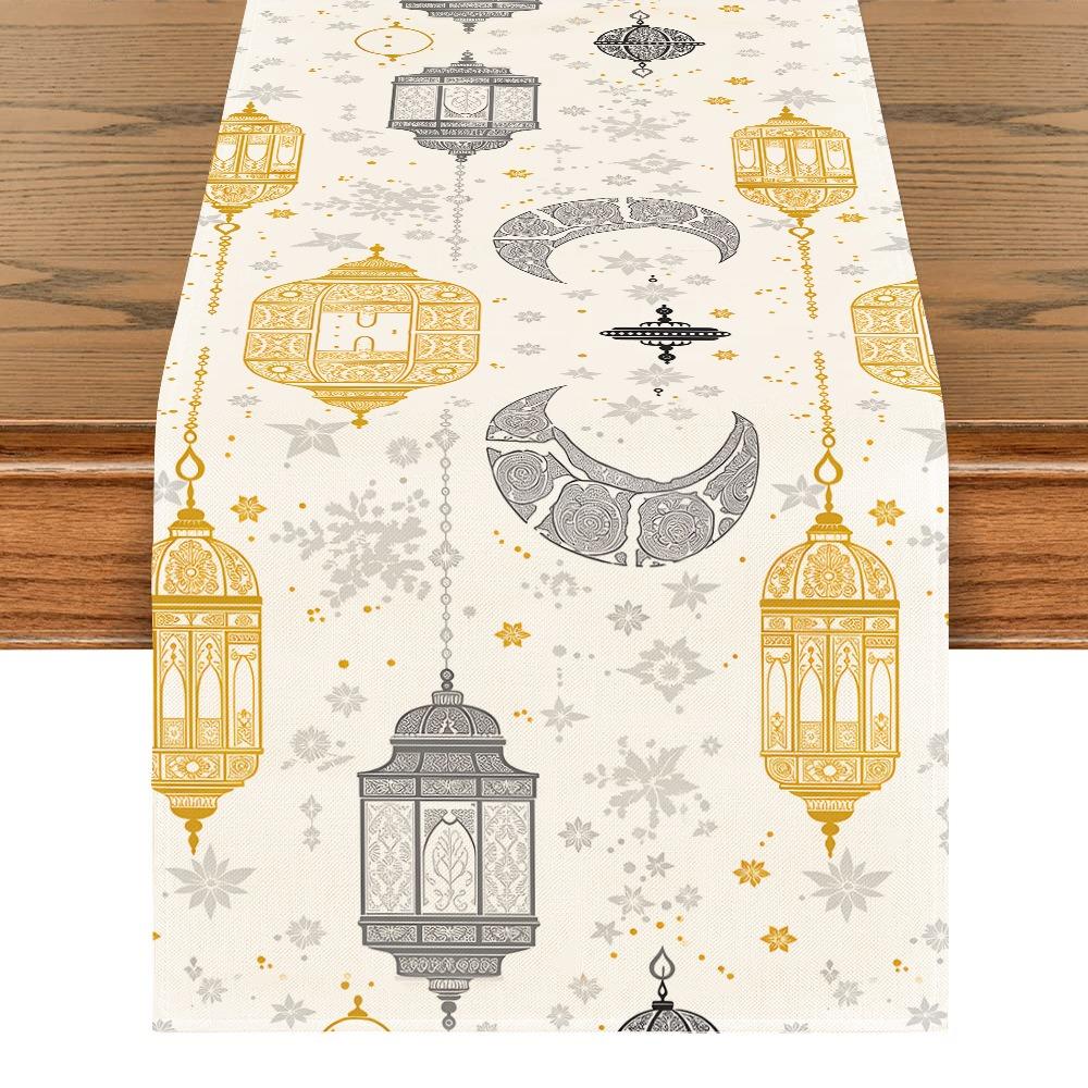 Vintage Moon Star Table Runner Washable Dinner Table Cloth Ramadan Table Runner  Kitchen