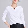 High-quality Half-open Mercerized Cotton Long-sleeved Women's Spring and Autumn Liquid Ammonia Slim-fitting Outer Wear Inner Bottoming Shirt Top