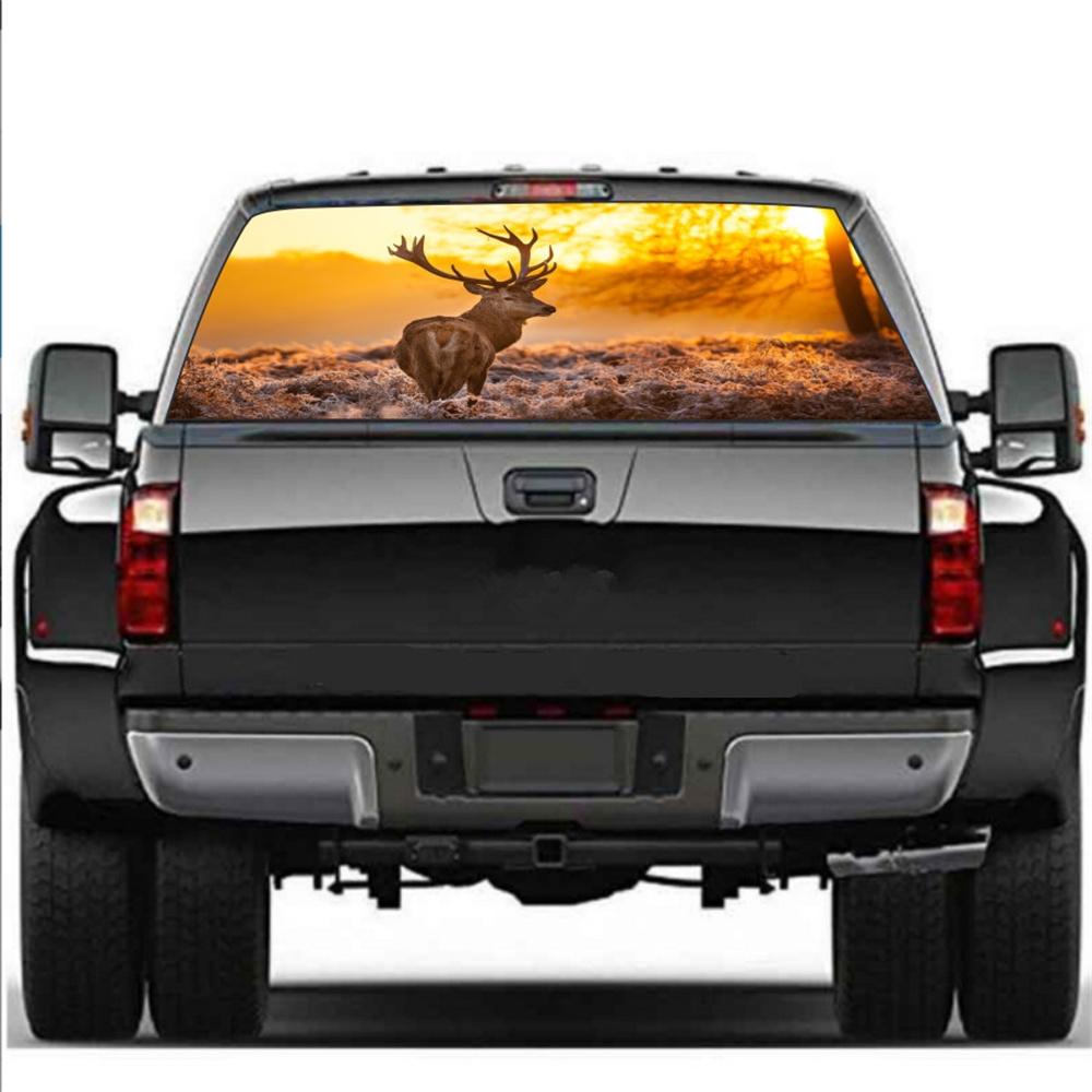 Forest Sunny Deer  Rear Window Sticker Perforated Window Graphic Sticker for SUV 135x36cm