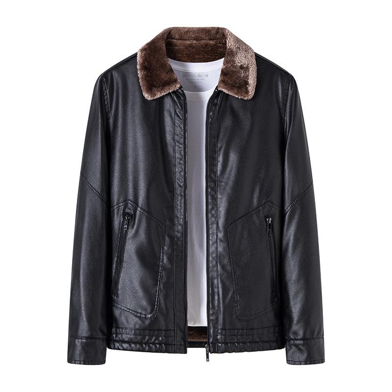 Herbst- und Winterpelz integrierte PU-Lederjacke Herren-Pelzkragenmantel plus samtverdickte Lederjacke Herrenstil