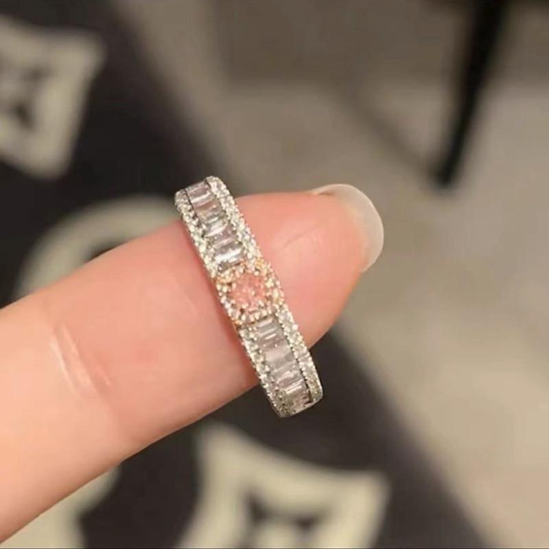 Highquality S925 Pure Silver Pink Zircon Ring For Women With Modern Geometric Style Perfect For Layering With Rings Other