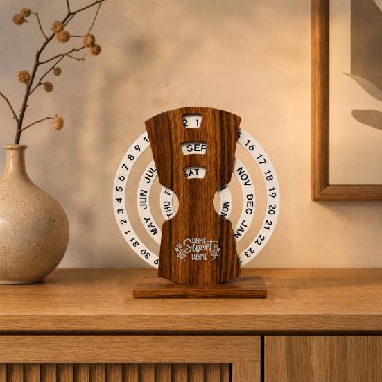 Creative Perpetual Calendar, 3 Layer Rotating Date Desk Decor, Vintage Monthly Calendar for Home Office