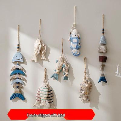 Vintage Houten Visspies Hanger - Rustieke Mediterrane Wanddecoratie