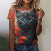 Cat pattern women's T-shirt animal 3D printing T-shirt summer casual round neck short sleeved T-shirt top Harajuku women's clothing