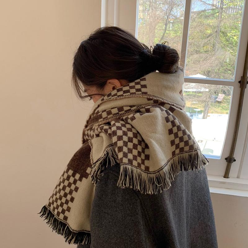 British Plaid Imitation Cashmere Scarf for Women in Autumn and Winter Versatile Student Thickened Scarf Shawl Dual Purpose Couple for Men