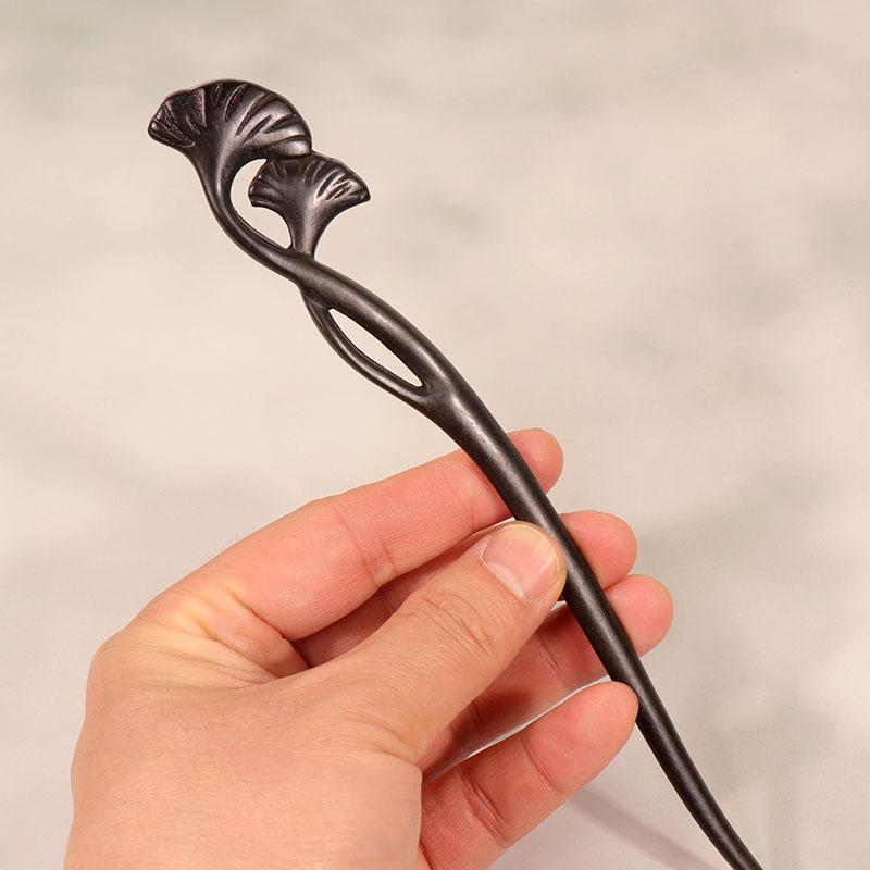 Exquisitely Carved Ebony & Sandalwood Hairpin - Ancient Chinese Style Accessory for Updos and Hanfu Headdress