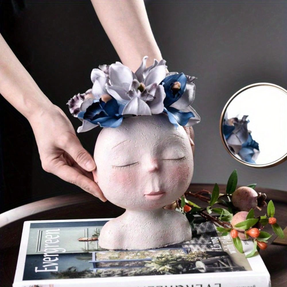 Facial Flowerpot Head Flowerpot, Cute Resin Succulent Plant Flowerpot, Unique Facial Flowerpot, Suitable for Indoor and Outdoor