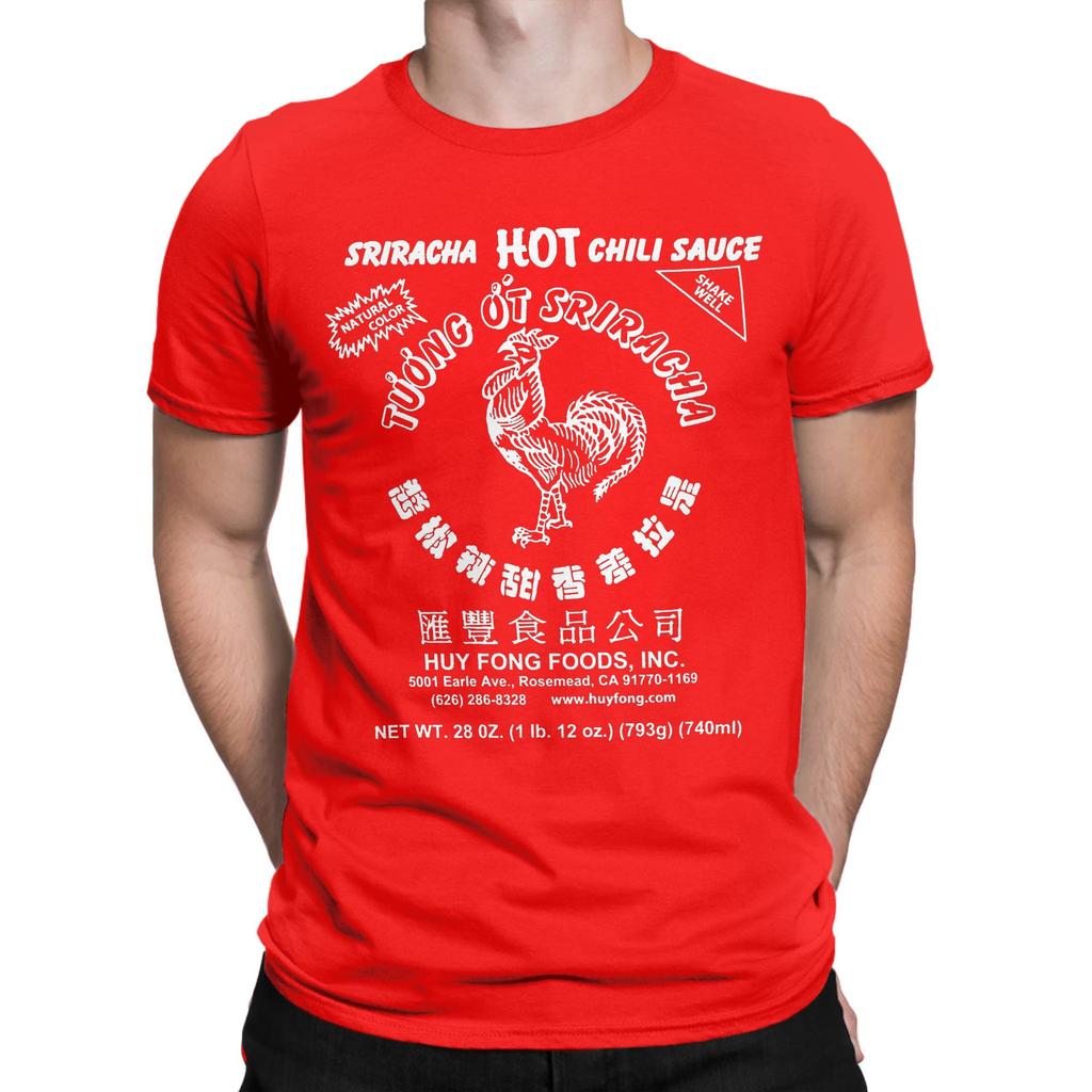 Herren T-Shirt Spicy Rooster Sriracha Scharfe Chilisoße Freizeit Baumwoll-T-Shirts Kurzarm T-Shirts Rundhals Kleidung Geschenkidee