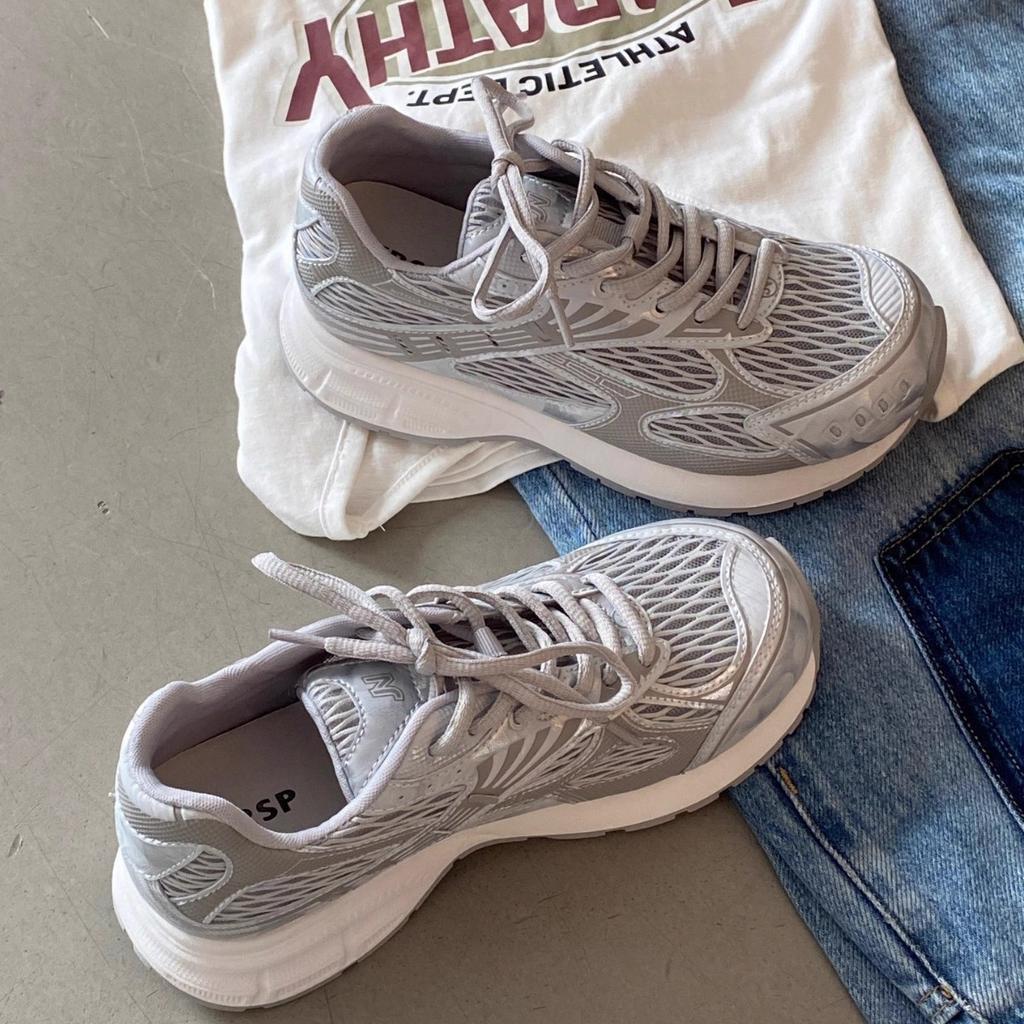 Genuine Leather Women's Shoes 2025 Summer New Lightweight Platform Mesh Breathable Dad Shoes Versatile Lace-up Sports Shoes Casual Shoes