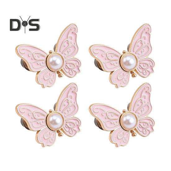 

2 пары утяжек для брюк, регулируемые пуговицы-бабочки, зажимы для брюк, съемные декоративные пряжки для талии для свободных джинсов, брюк, юбок розовый