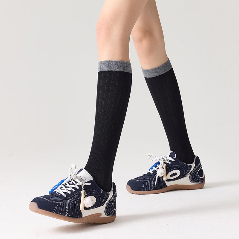 Socks Pure Cotton Stockings Season Tide Color Matching Retro European And American Style Calf Socks Micro-Pressure Thin Stockings