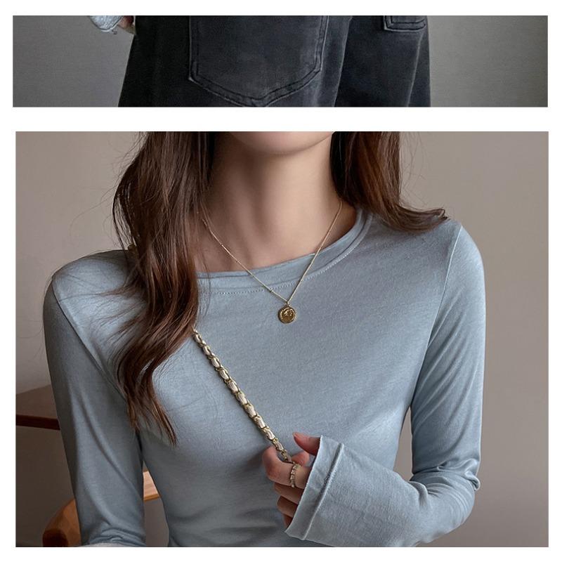 

Early Autumn Round Neckline Design High-end Right-shoulder Long-sleeved Women s Inner Layering Shirt Tight-fitting Top That Can Be Worn Outside L синій