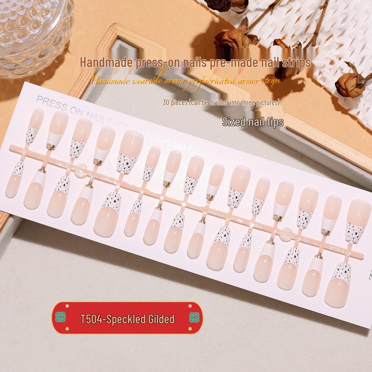 

Speckled Gilded Medium Cat Eye French Style Fake Nails