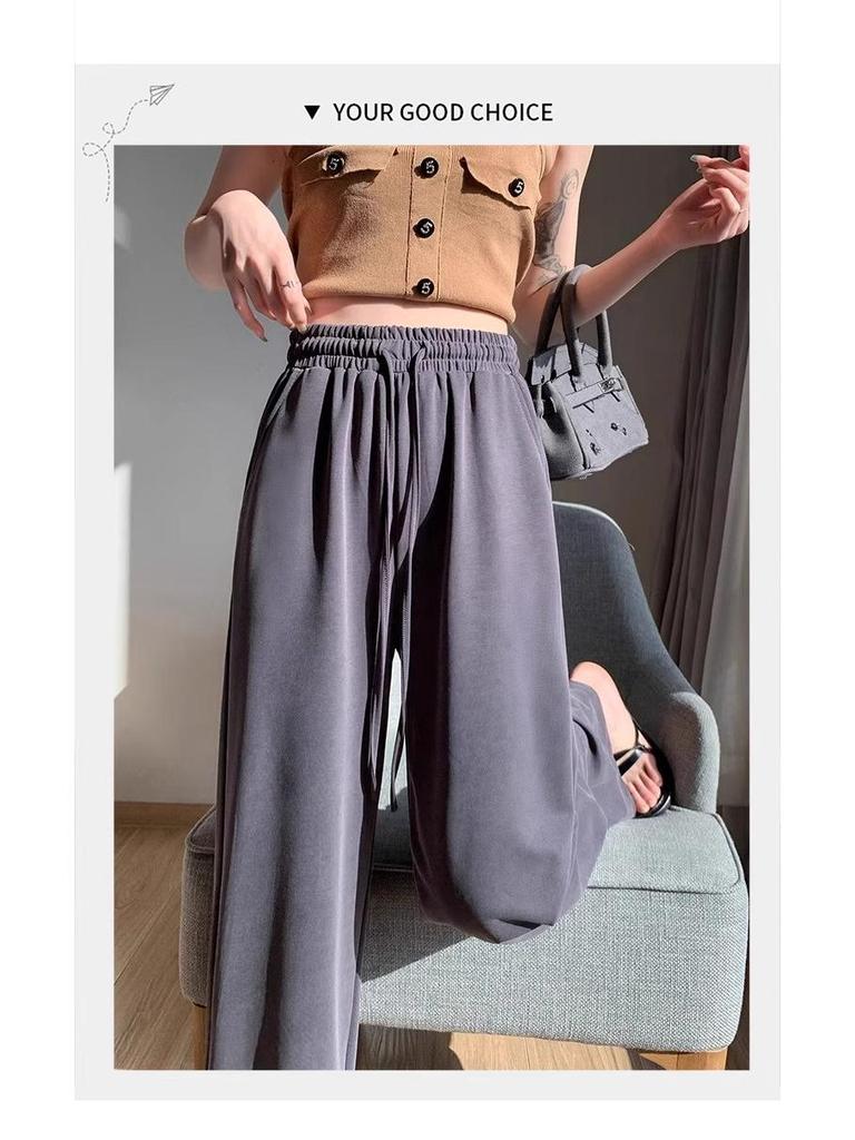 Damen Graue Hochtaillierte Cupro Sommerhose mit Weitem Bein - Petite, Leicht, Gerades Bein (145-150cm)