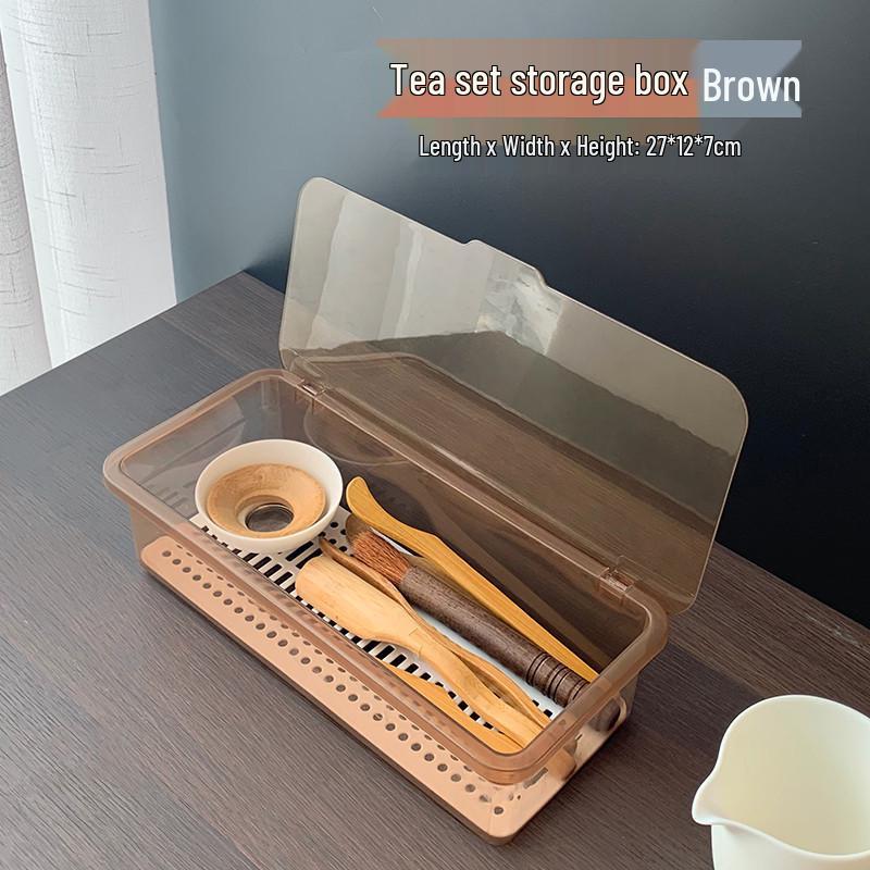 

Transparent Dustproof Chopsticks Holder & Tea Set Storage Box with Draining Lid - Home Kitchen Tableware Organizer колір світло кави