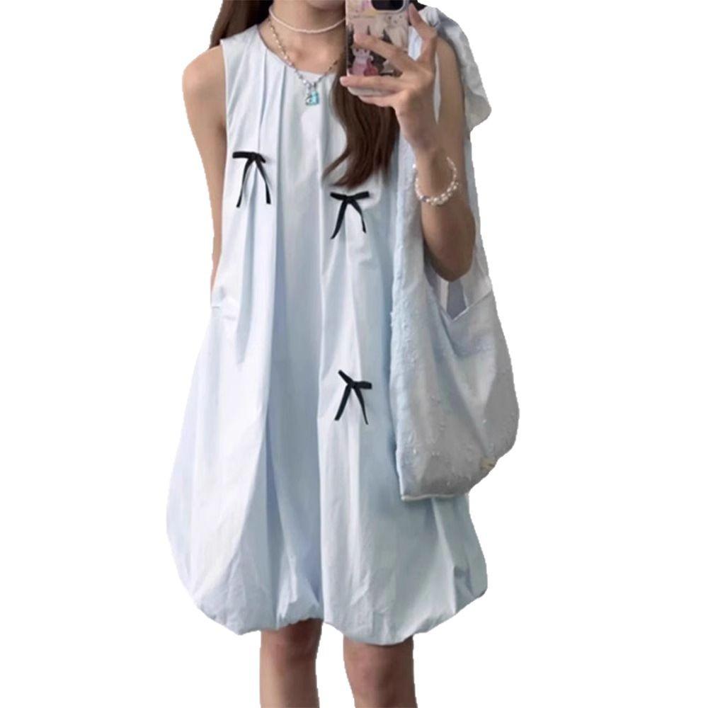 Small light blue bud dress women's summer short skirt new French sleeveless vest puffy skirt