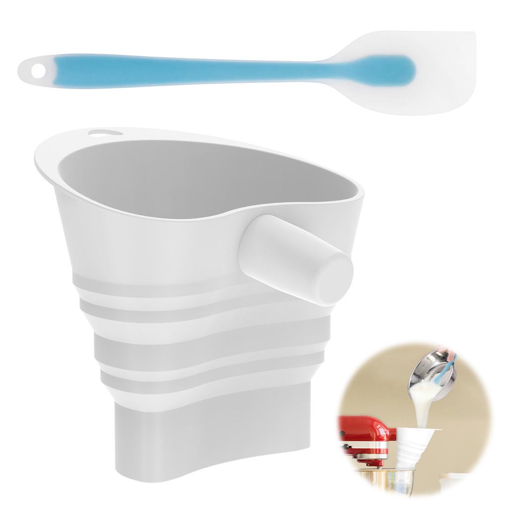 Silicone Flour Funnel Foldable Spill Proof Stand Mixer Flour Funnel with Scraper for Artisan Ksm150 5 Qt Tilt Head Stand Mixer