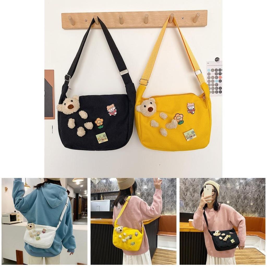 Adorable Canvas Shoulder Bag For Women Cute Cartoon Design For Students Daily Use