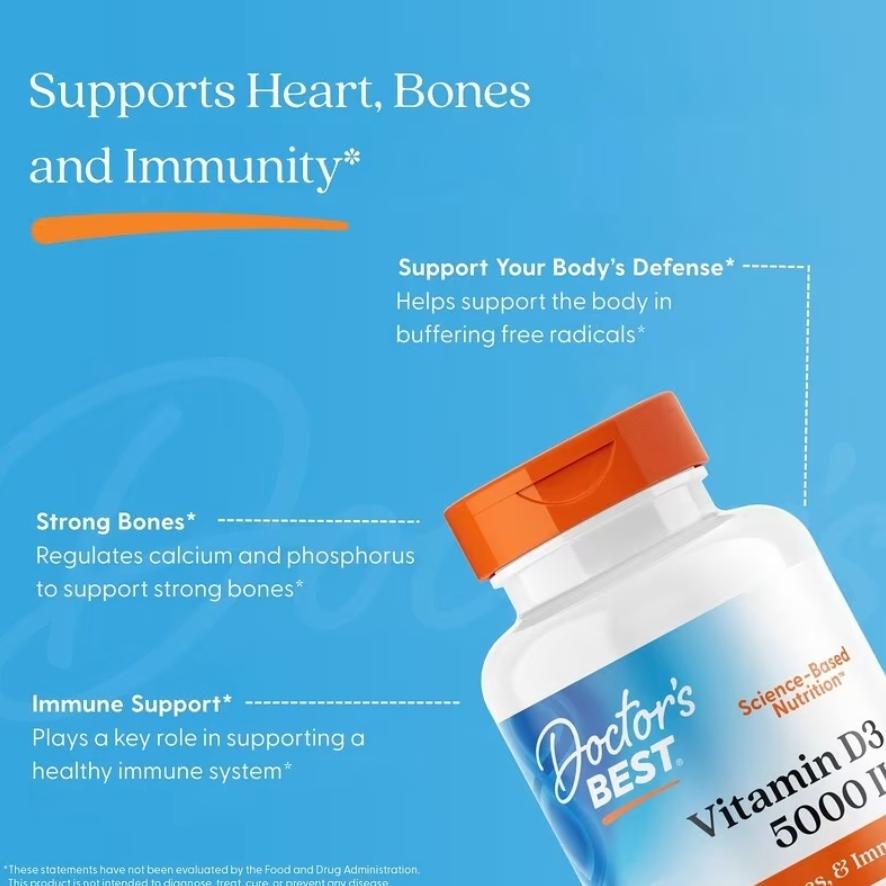 Doctor's Best Vitamin D3 125mcg (5000IU) Softgels, 360 Count